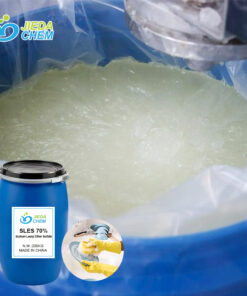 Close-up of clear, viscous SLES liquid surfactant (Sodium Laureth Sulfate)