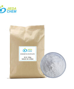 Packed in a 25kg neutral bag, with white powder-like Sodium Polyacrylate in a transparent small bowl beside it